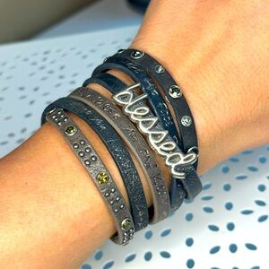 Leather Cuff Blessed Bracelet Wide Strap Wrap Leather Magnetic Clasp Bangle
